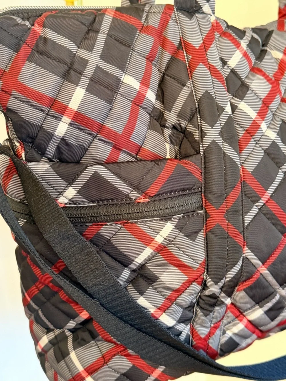 Vera Bradley Quilted Plaid Diaper Tote Bag - Black, Red & White Crossbody - Picture 8 of 13